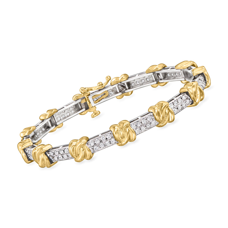 Vintage two-tone gold diamond bracelet with sculpted link details