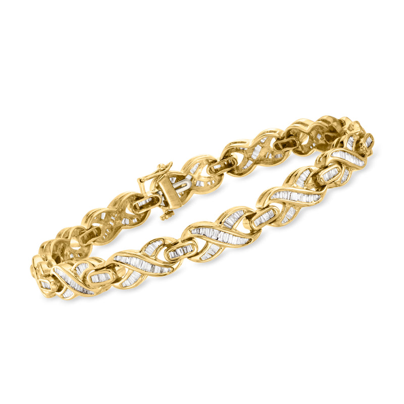 Vintage 14kt yellow gold diamond X-link bracelet with diamond-set links