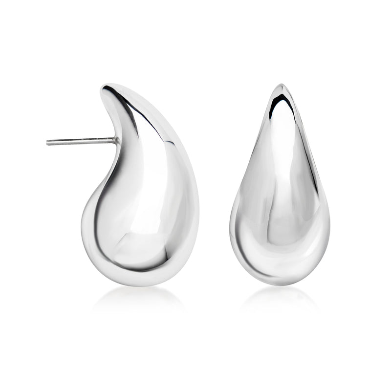 Sterling silver teardrop drop earrings, polished teardrop shape with stud backs