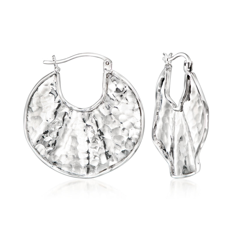 Sterling silver hammered hoop earrings, textured round hoops
