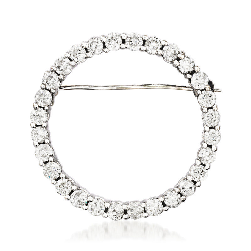 14kt white gold round diamond circle pin with bezel-set sparkling stones