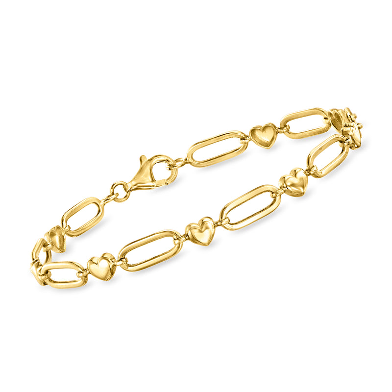 10kt yellow gold bracelet with heart and paper clip link chain