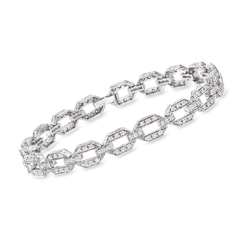 18kt white gold diamond link bracelet with rectangular lattice links and prong-set stones