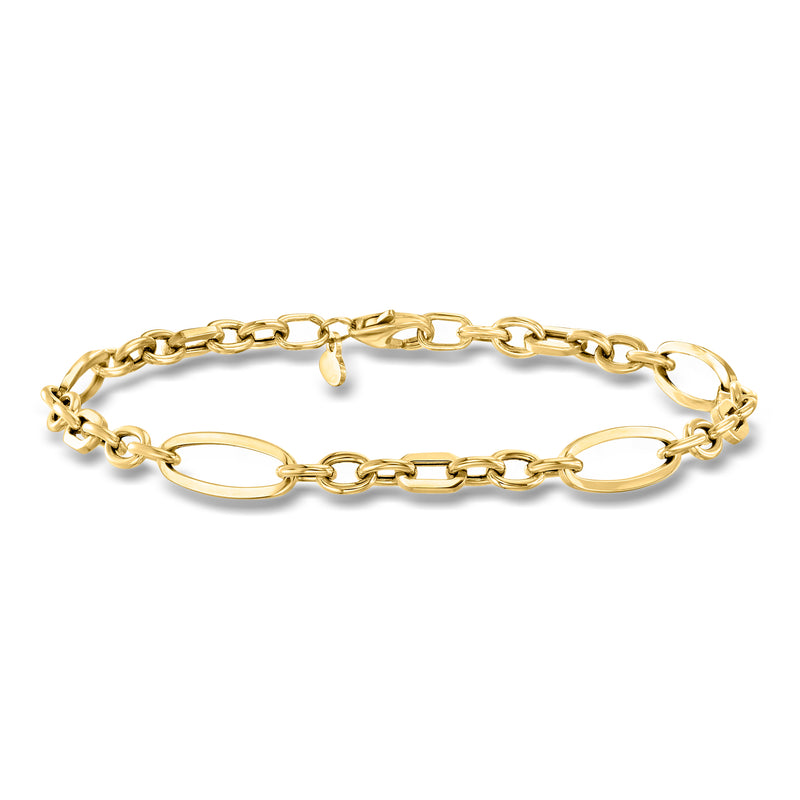 14kt yellow gold link bracelet with alternating cable and paper clip links