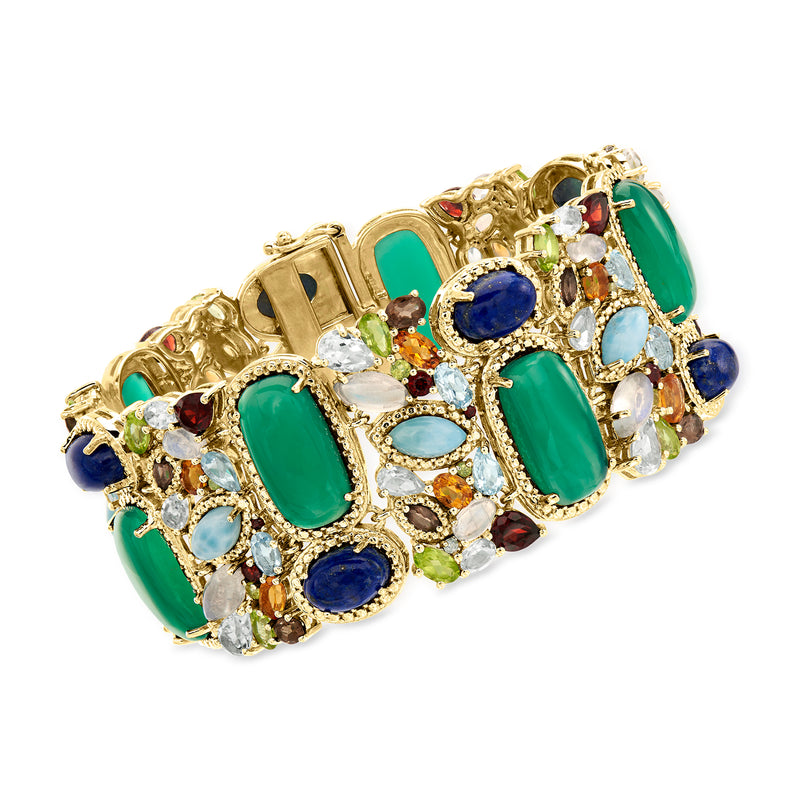 18kt gold over sterling multi-gemstone bracelet with green and blue stones