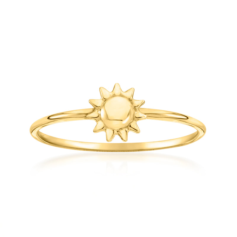 14kt yellow gold sun ring with raised sun centerpiece