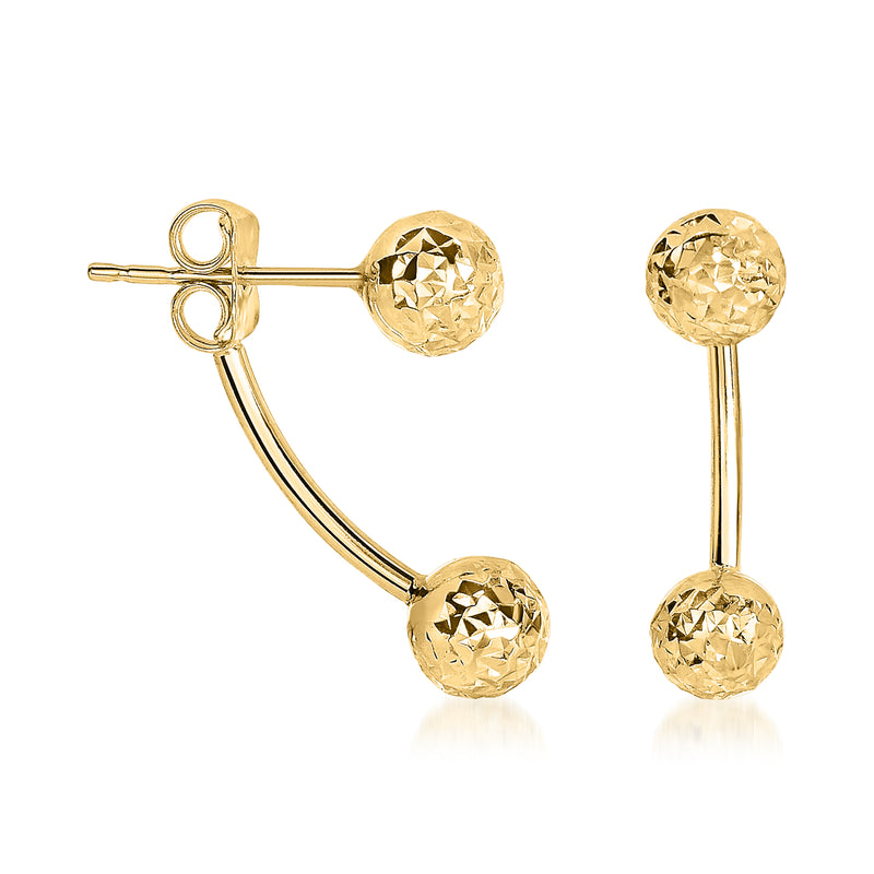 14kt yellow gold double-ball stud earrings, faceted round balls
