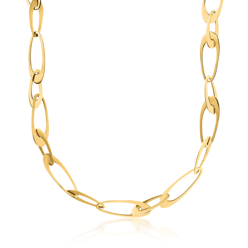 Yellow 14kt gold elongated-link necklace with oval interlocking links