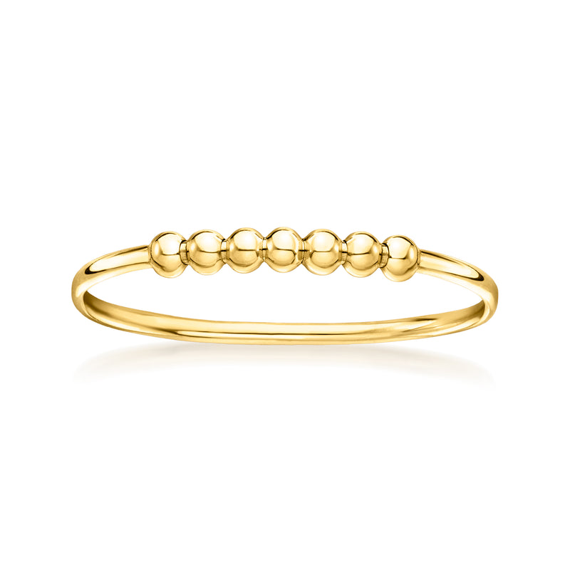 14kt yellow gold bead station ring with round bead row on slim band