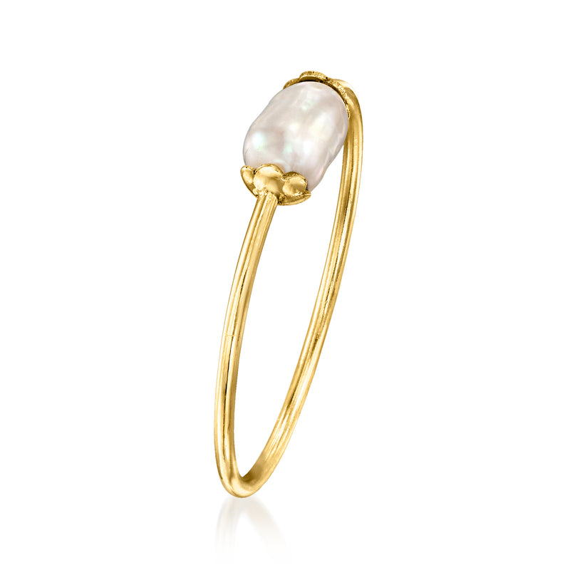 14kt yellow gold ring with oval cultured pearl, side profile