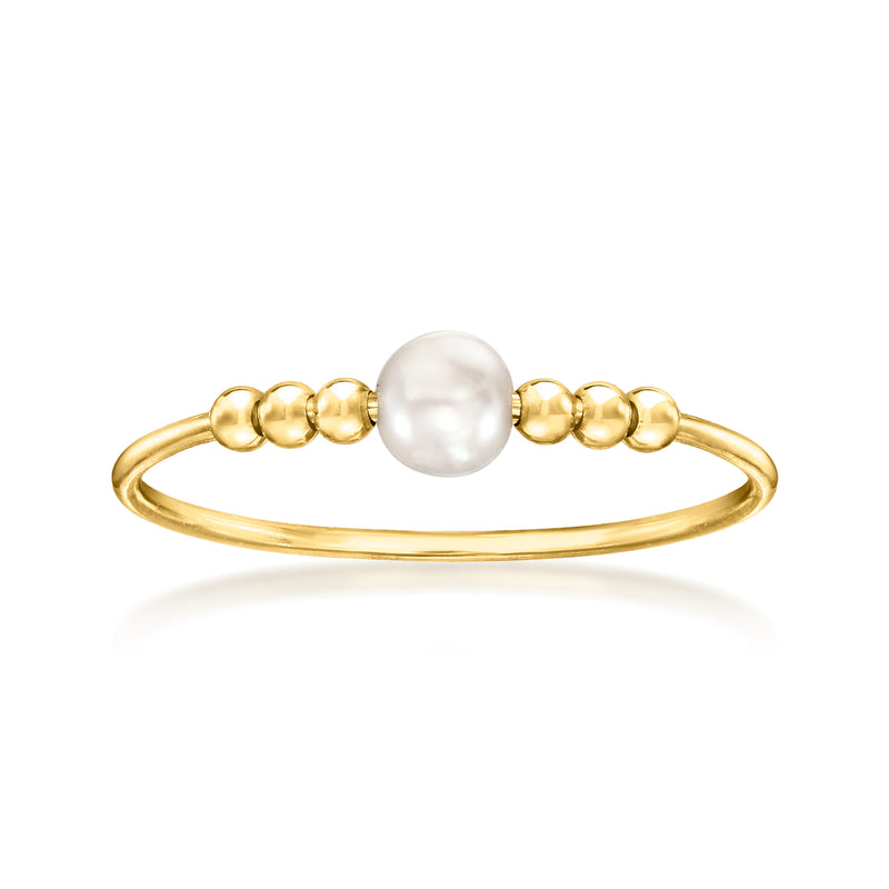 14kt yellow gold ring with cultured pearl center and three bead accents on each side