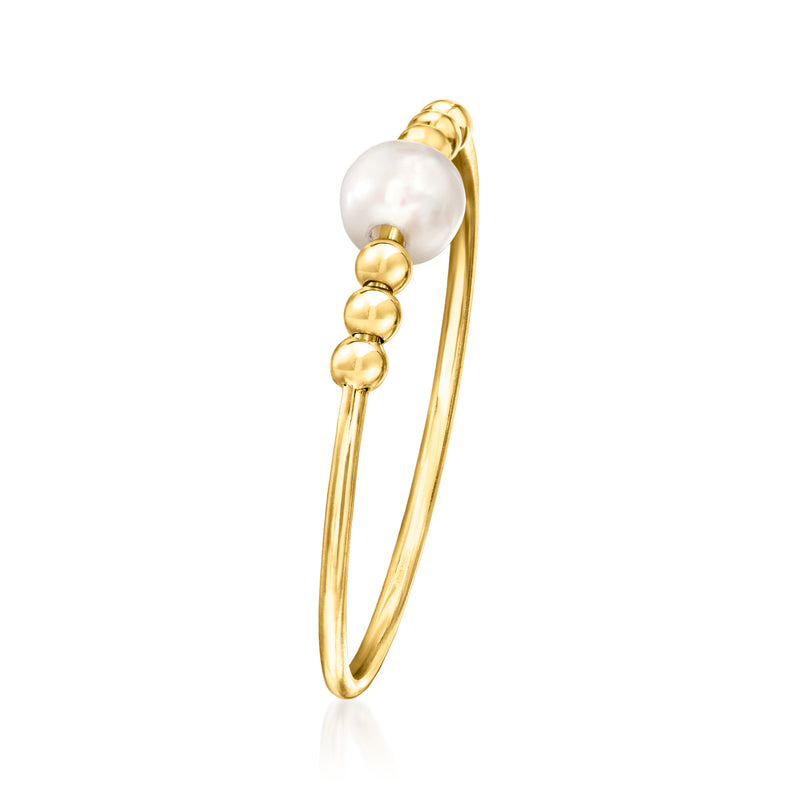 14kt yellow gold ring with cultured pearl and bead detail, side view