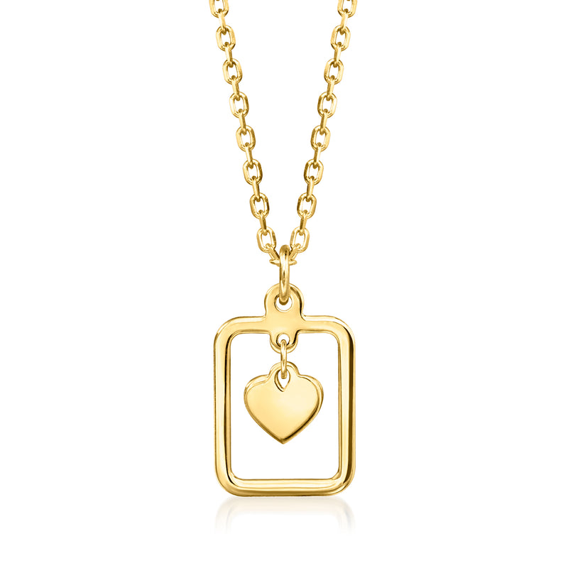 14kt yellow gold framed heart pendant necklace with cable chain