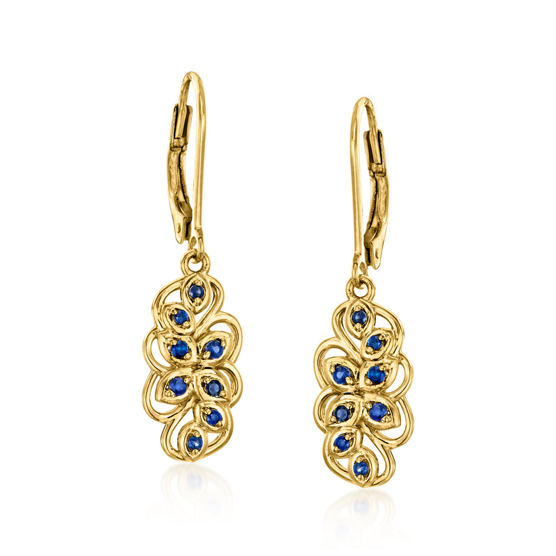 Gold over sterling sapphire cluster drop leverback earrings