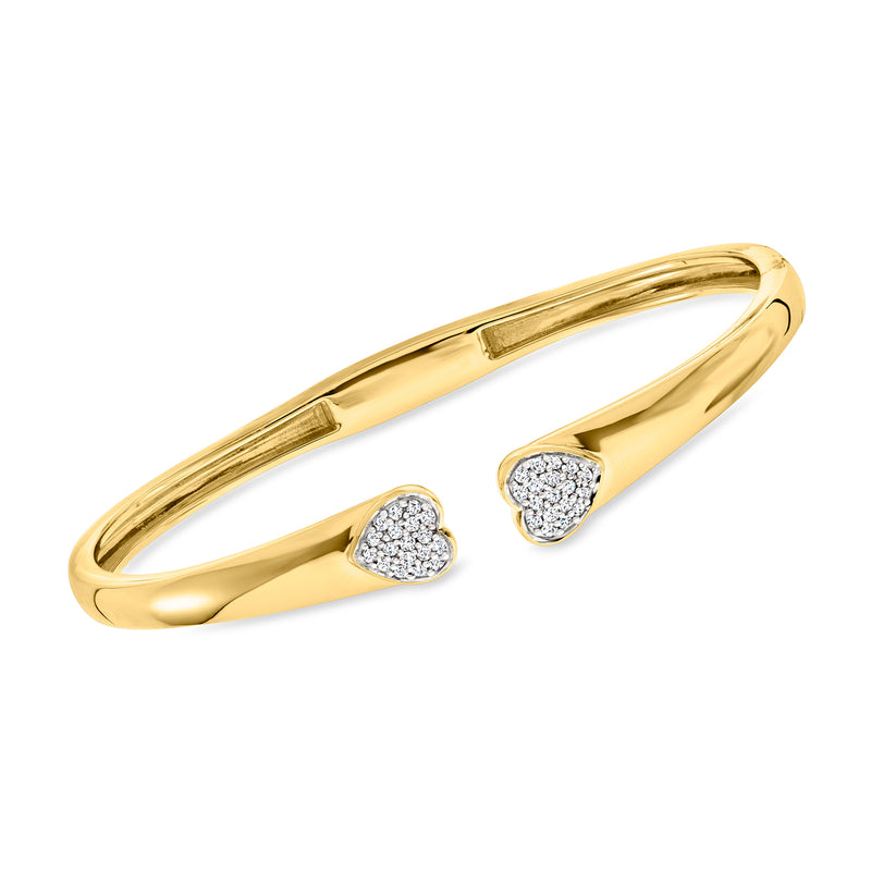 Gold over sterling diamond heart cuff bracelet with open front design