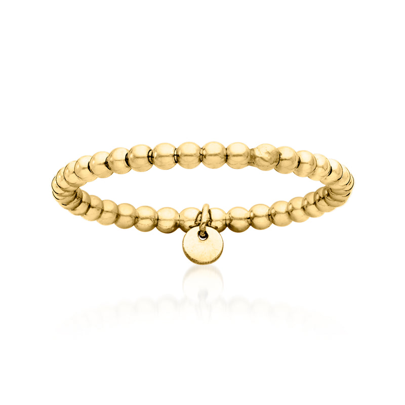 14kt yellow gold beaded ring with small round charm at center