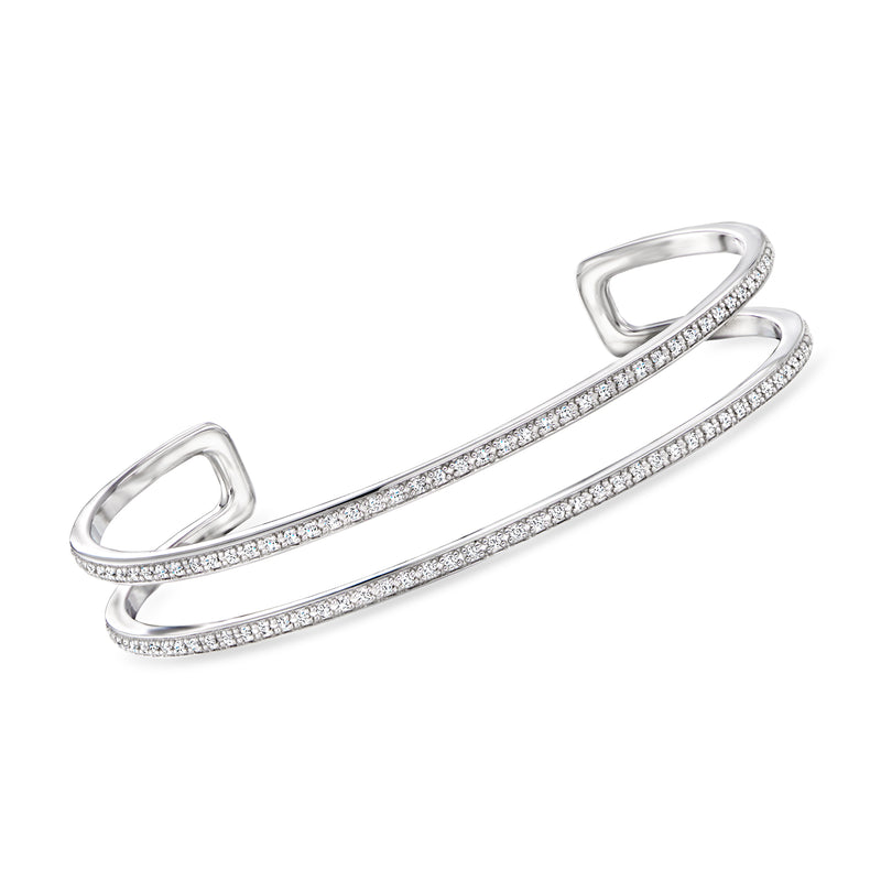 Sterling silver two-row diamond cuff bracelet