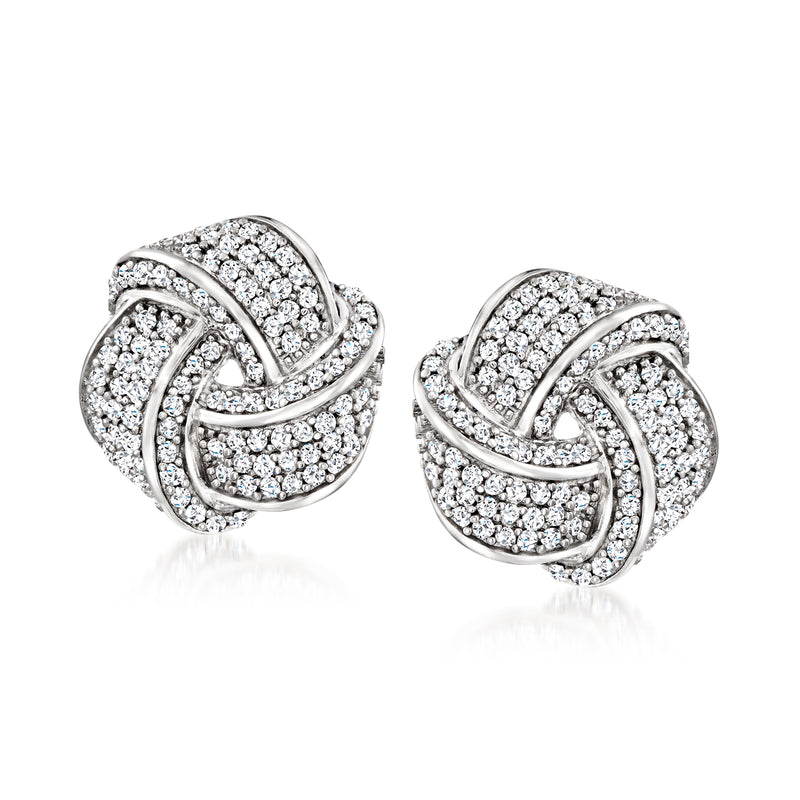 Diamond love knot post earrings in sterling silver