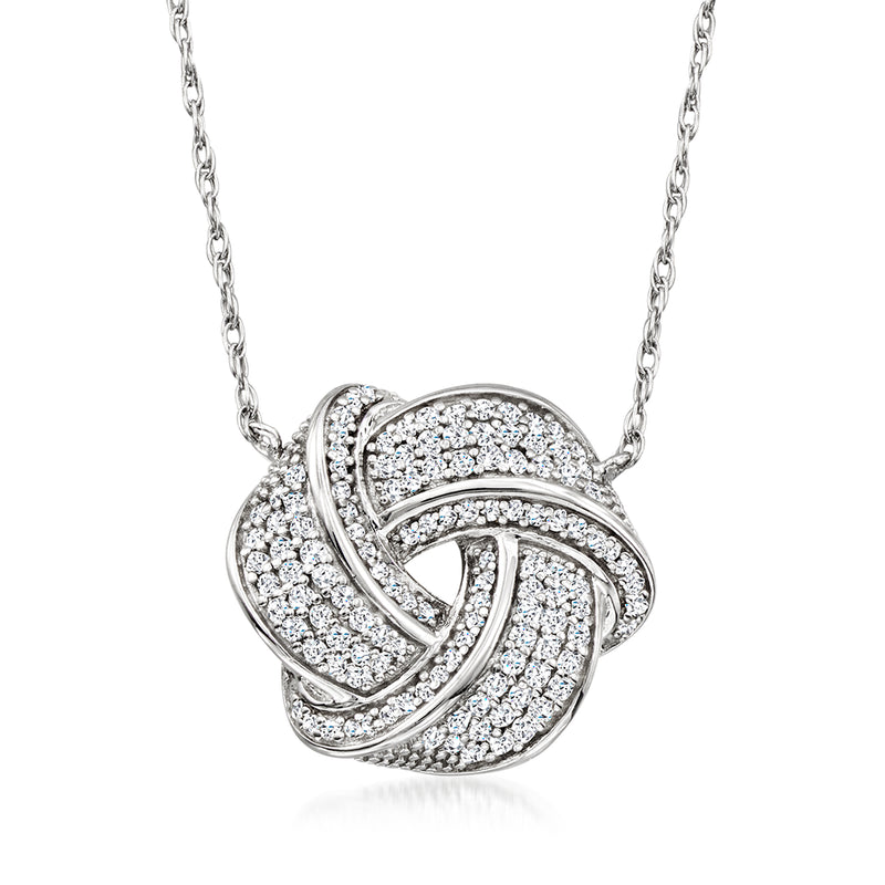 Sterling silver diamond love-knot necklace with sparkling round-cut stones