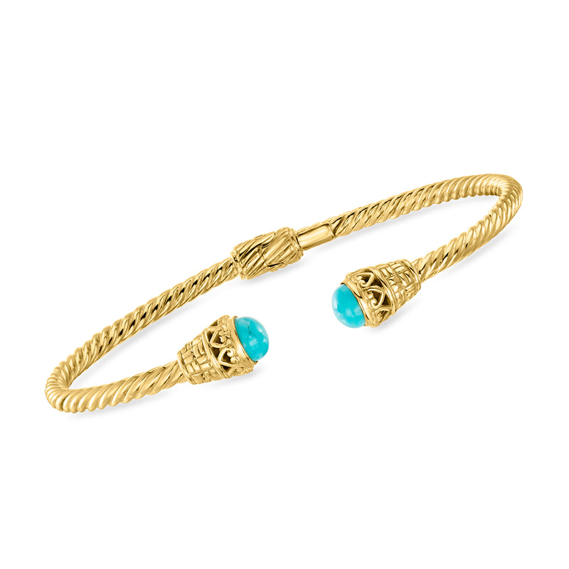 18kt gold over sterling cuff bracelet with turquoise cabochon in braided rope setting