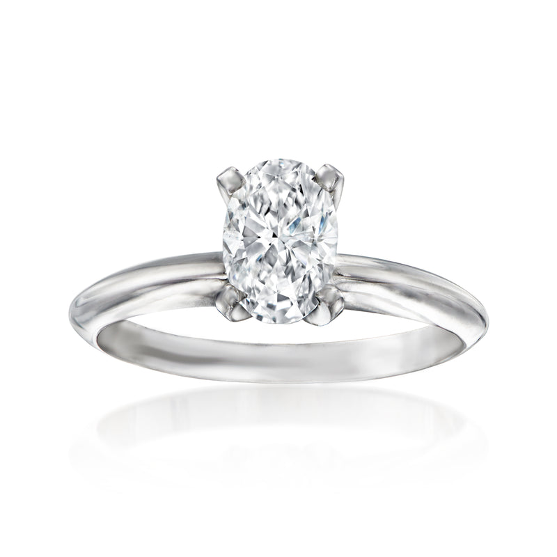 14kt white gold oval diamond solitaire ring with four-prong setting