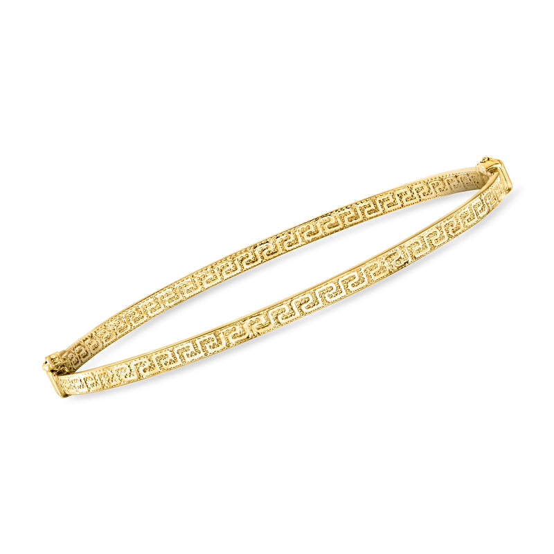 10kt yellow gold Greek key bangle bracelet with slim hinged design