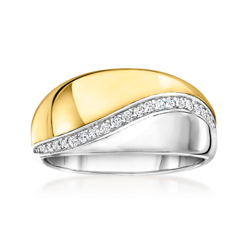 Two-tone gold wave ring with diamond accent curve