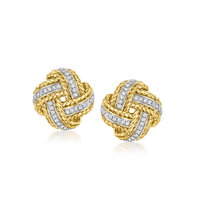 Diamond love knot post earrings in gold over sterling, pair