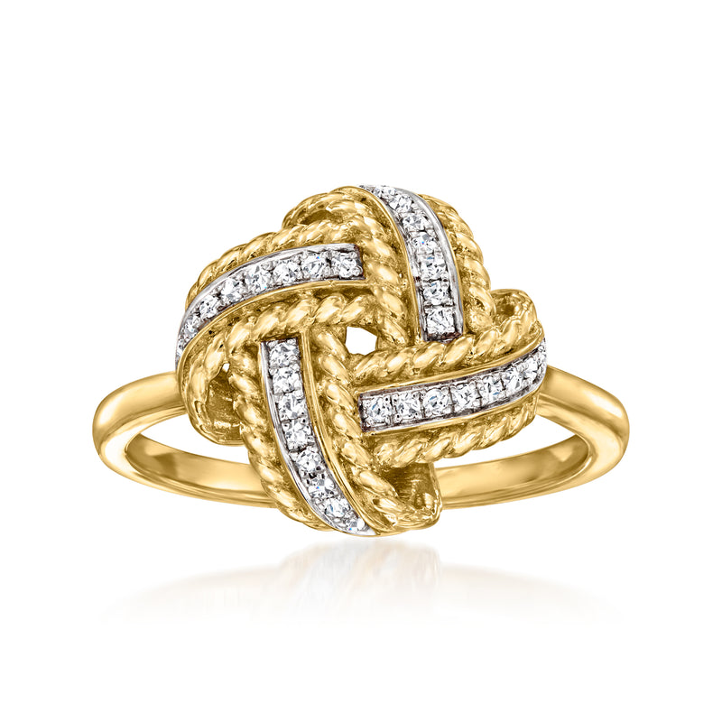 Gold over sterling love knot ring with diamond accents, contoured band