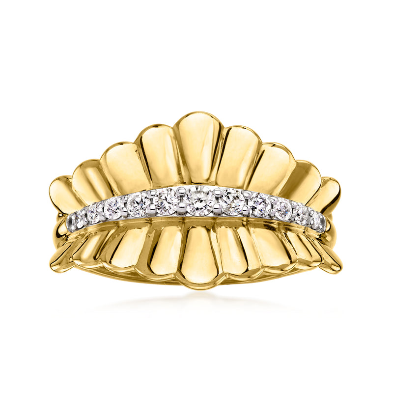 18kt gold over sterling scalloped-edge diamond ring