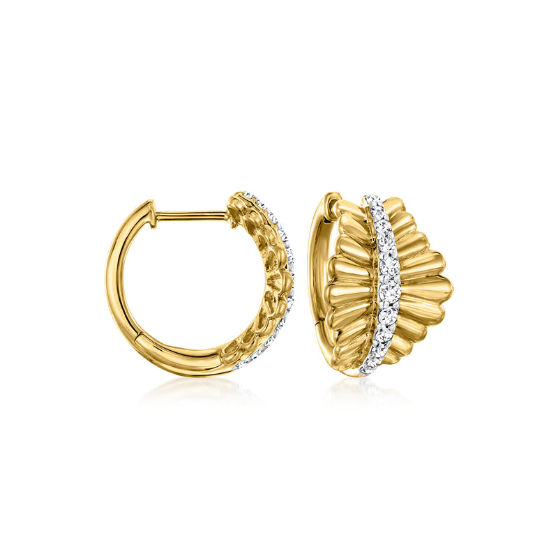 Gold over sterling diamond scalloped-edge hoop earrings with pavé accents