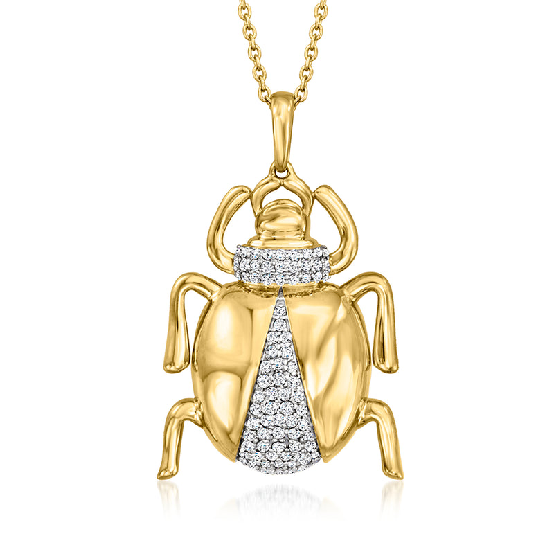 Gold over sterling diamond scarab pendant necklace
