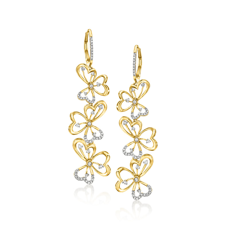 Gold vermeil floral drop earrings with diamond accents and leverback closures