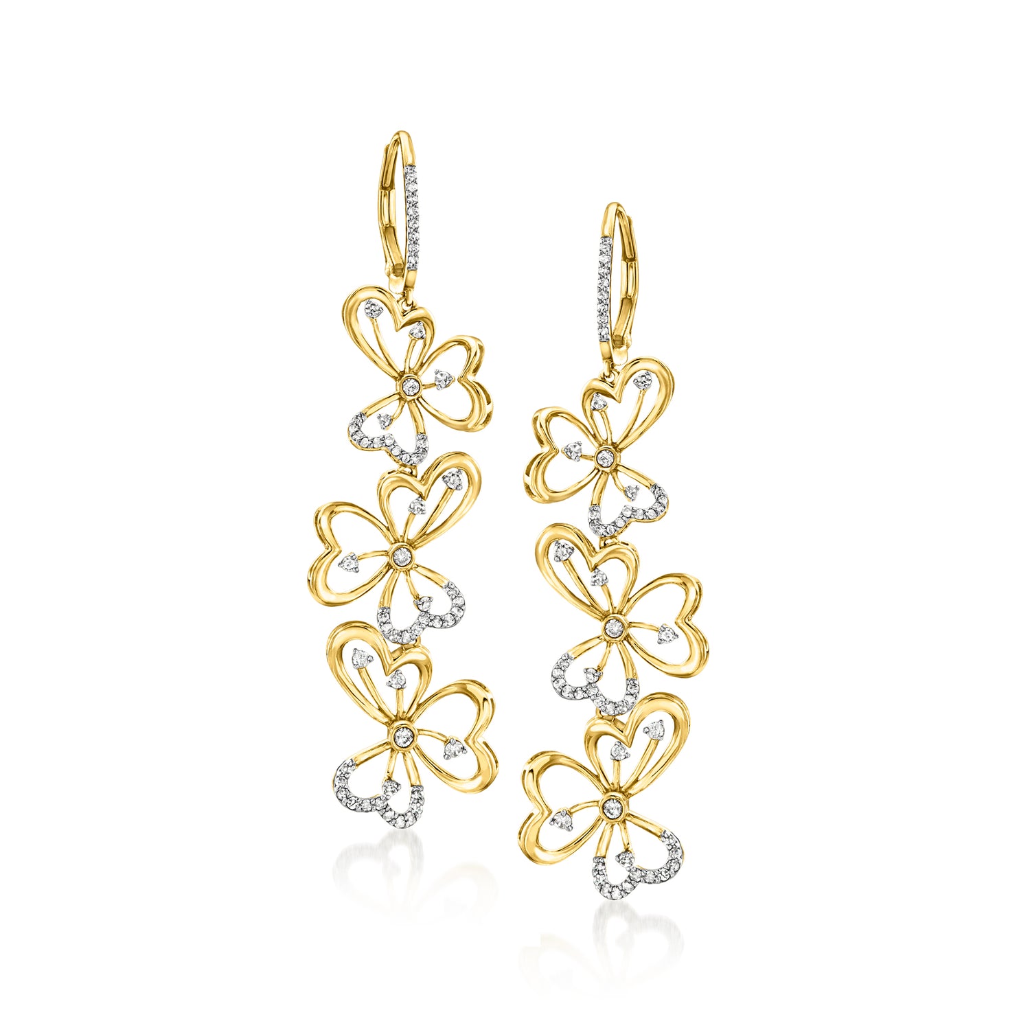 .75 ct. t.w. Diamond Floral Drop Earrings in 18kt Gold Over Sterling