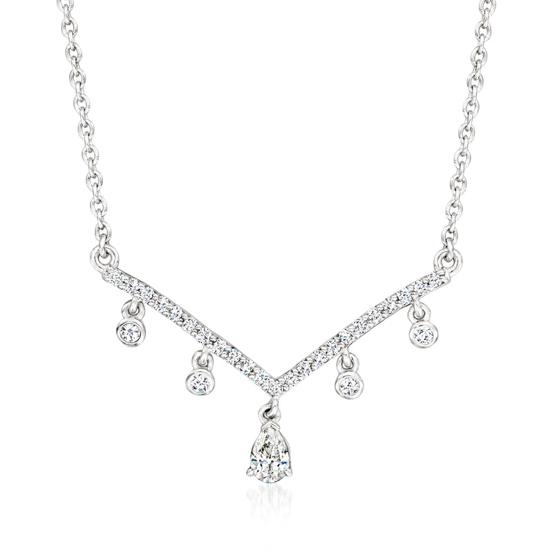 Sterling silver chevron bar diamond necklace with dangling round and teardrop charms