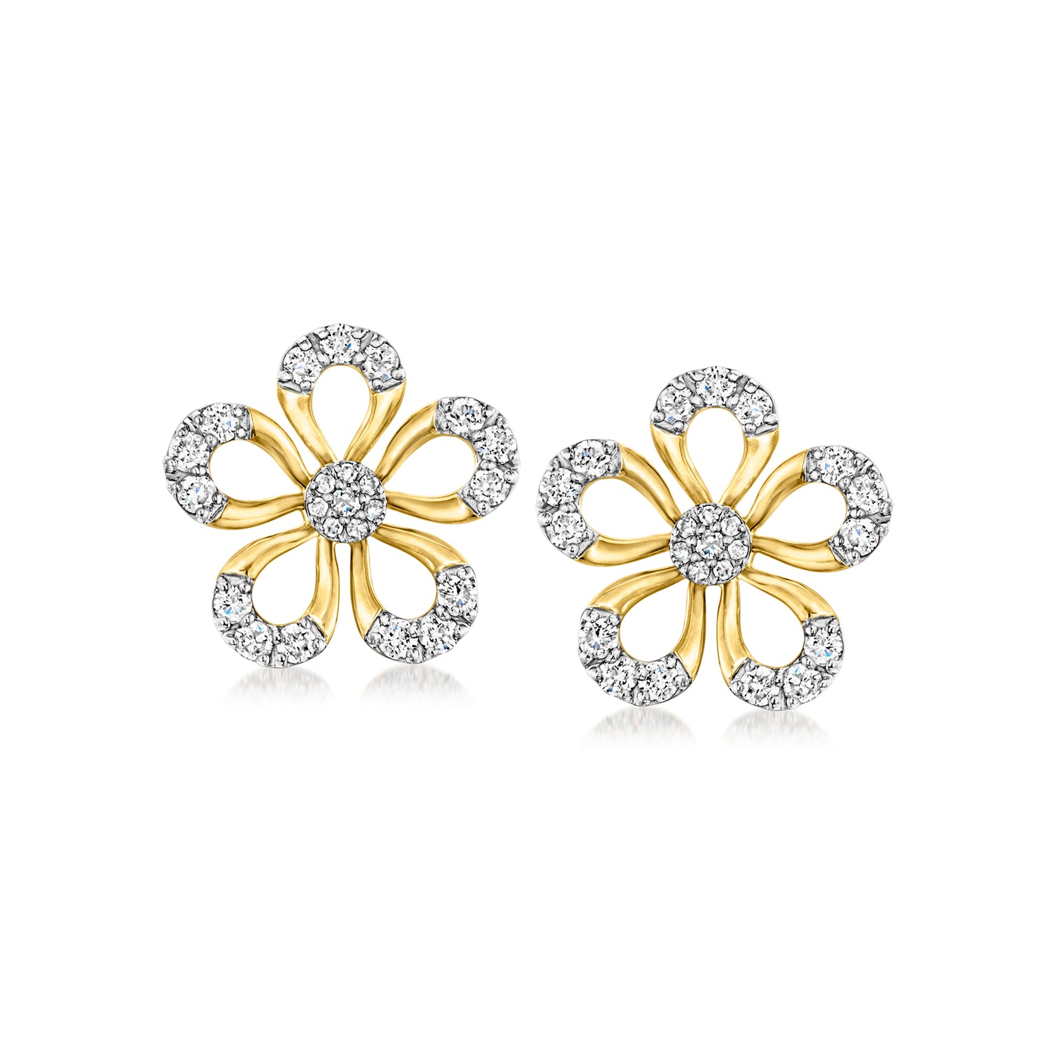 .75 ct. t.w. Diamond Flower Earrings in 18kt Gold Over Sterling