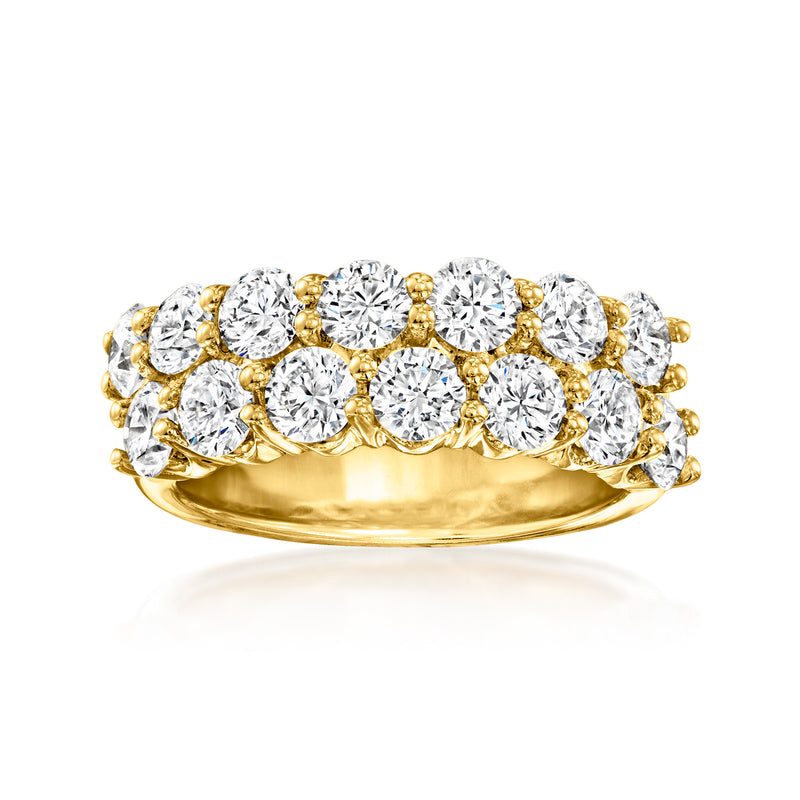 14kt yellow gold diamond two-row ring with round lab-grown stones, polished band