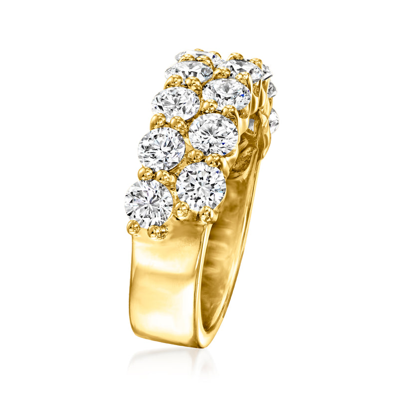 14kt yellow gold diamond two-row ring, round stones set in stacked rows