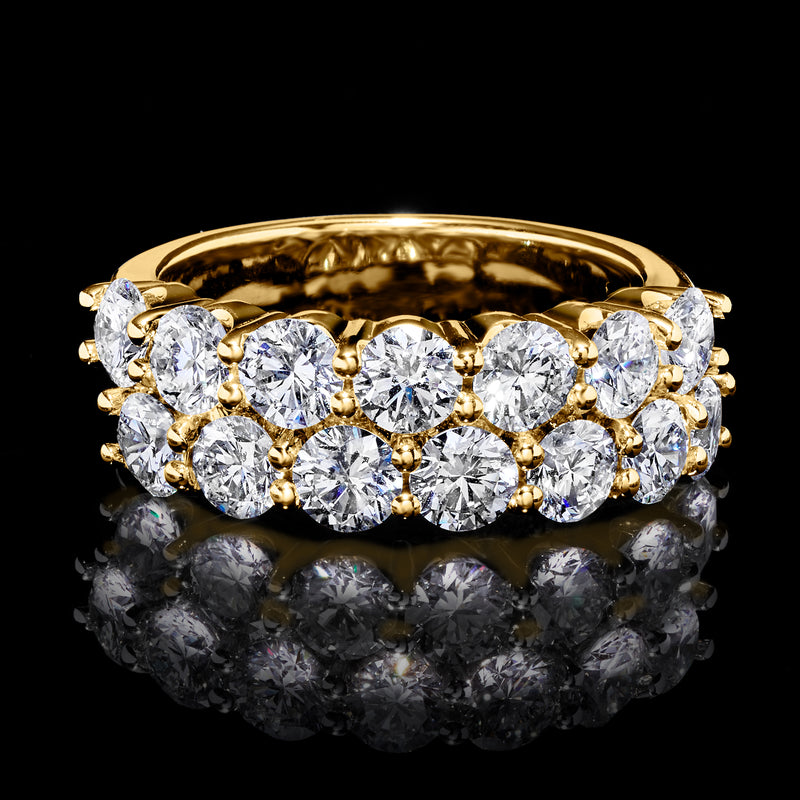 Two-row lab-grown diamond ring in 14kt yellow gold with round stones