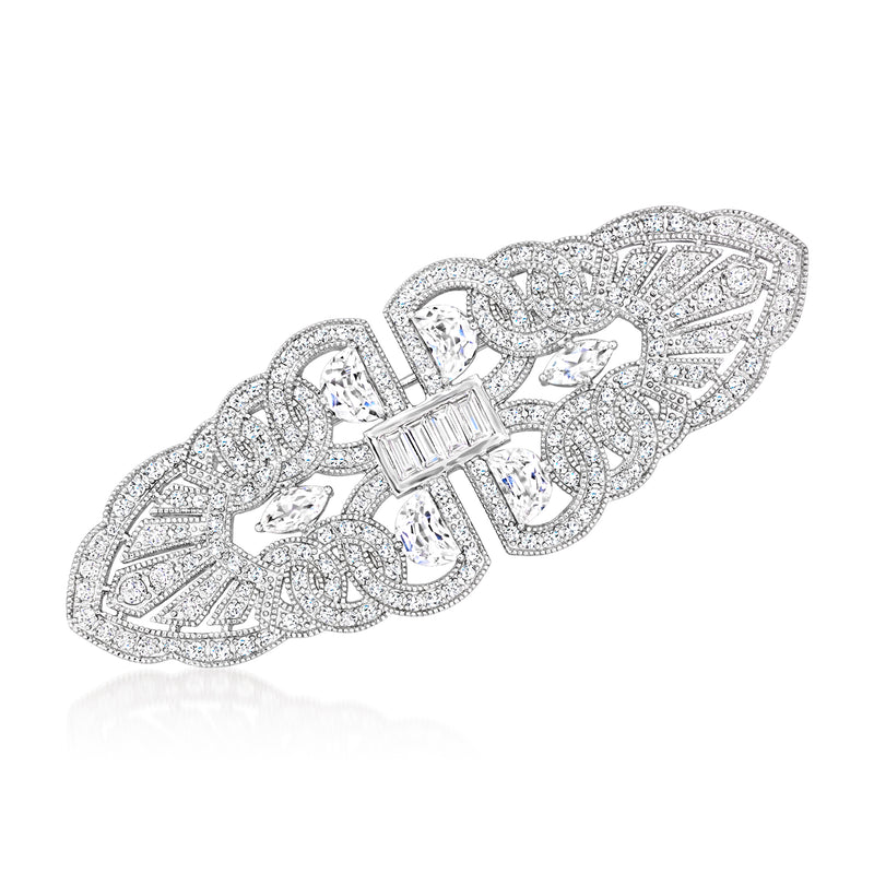 Vintage-style sterling silver pin with white topaz and baguette-cut stones