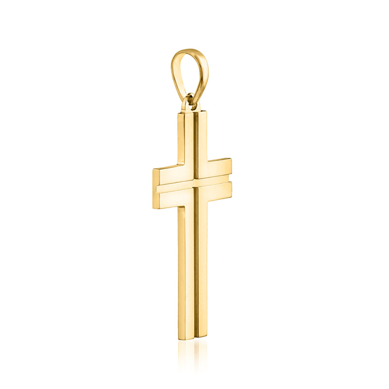 Men's 14kt Yellow Gold Grooved Cross Pendant