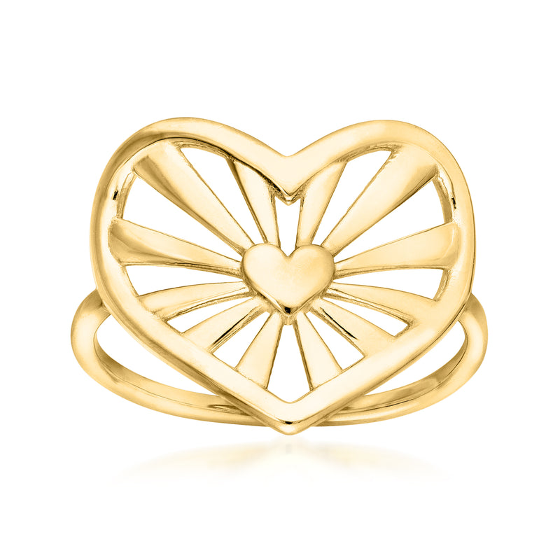14kt yellow gold openwork heart ring with radiant cutout and polished band