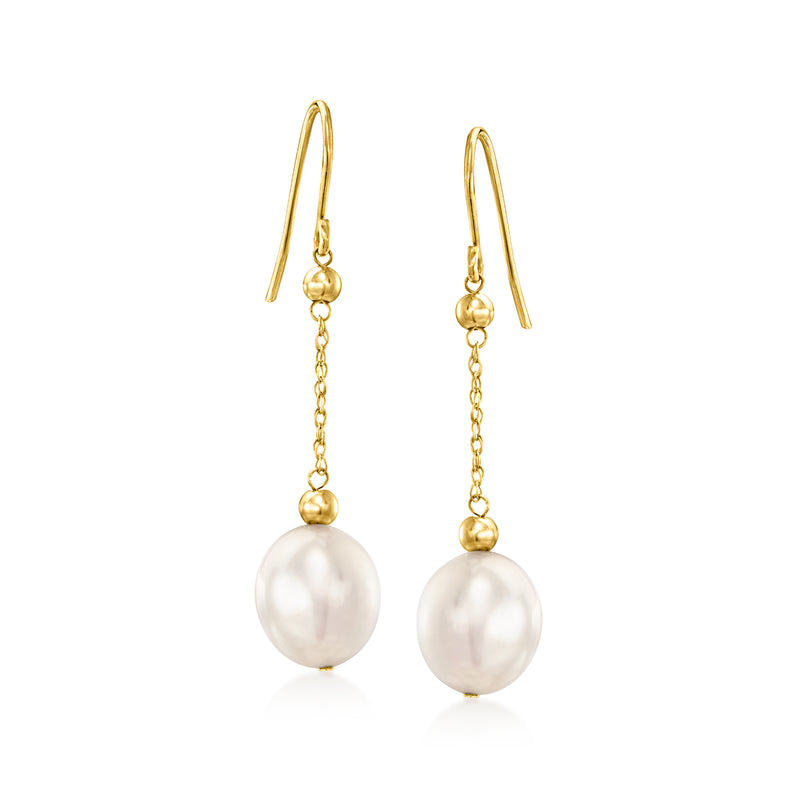 14kt yellow gold earwire drop earrings with 9–10mm cultured pearl drops