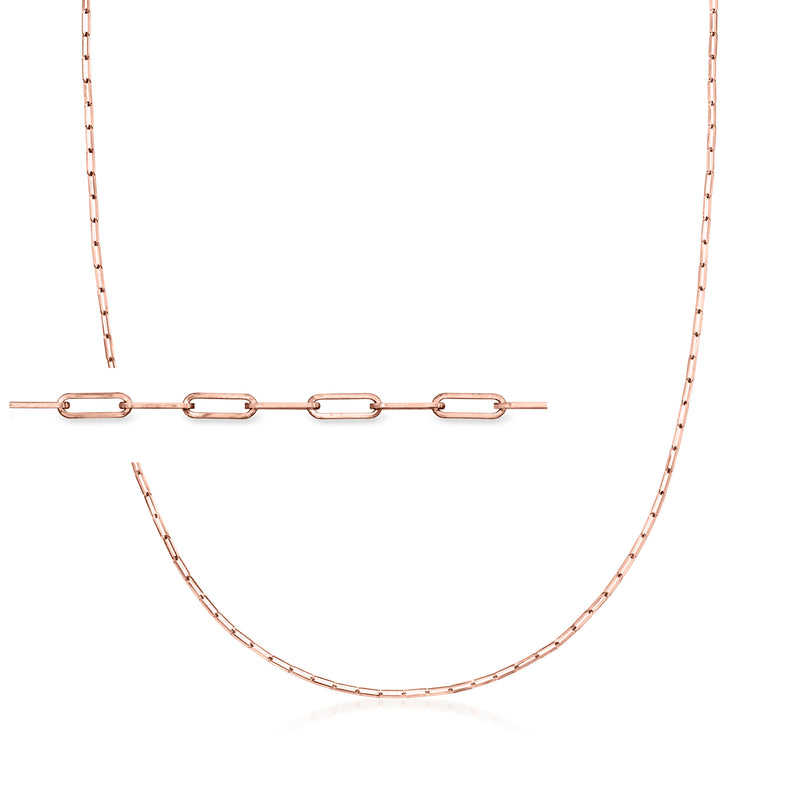 14kt rose gold paper clip link necklace with rectangular link chain