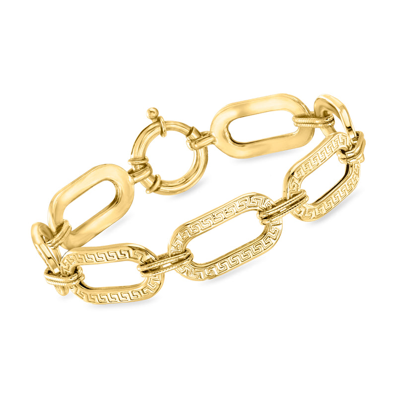 18kt gold over sterling oval-link bracelet with Greek key chain and clasp