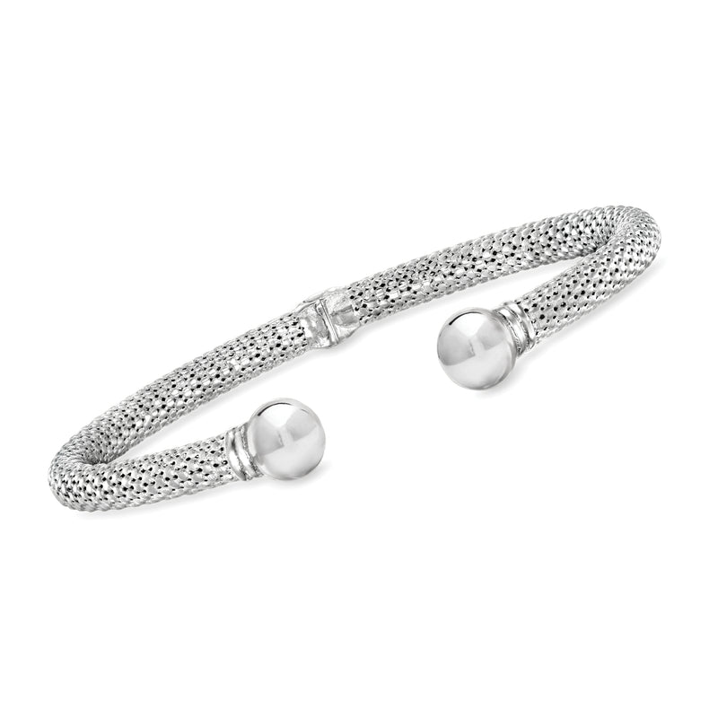 Sterling silver mesh cuff bracelet with round ball ends
