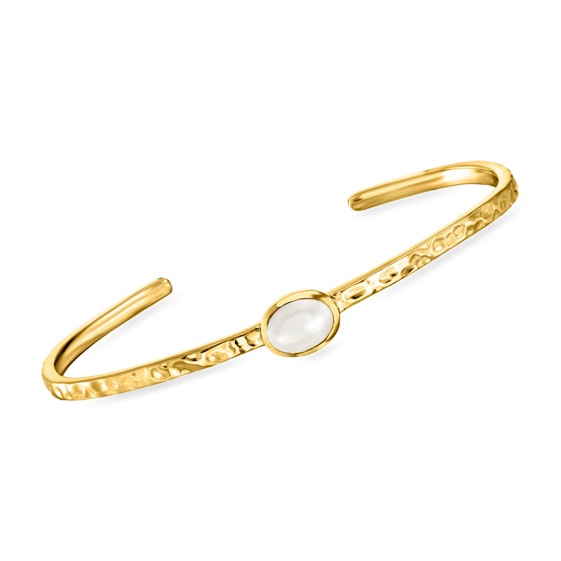 18kt gold over sterling cuff bracelet with oval white cultured pearl and engraved links