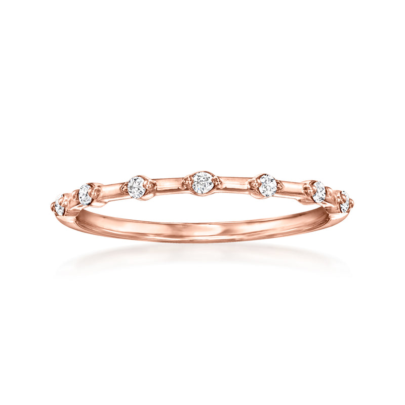 14kt rose gold diamond station ring with round-cut stones
