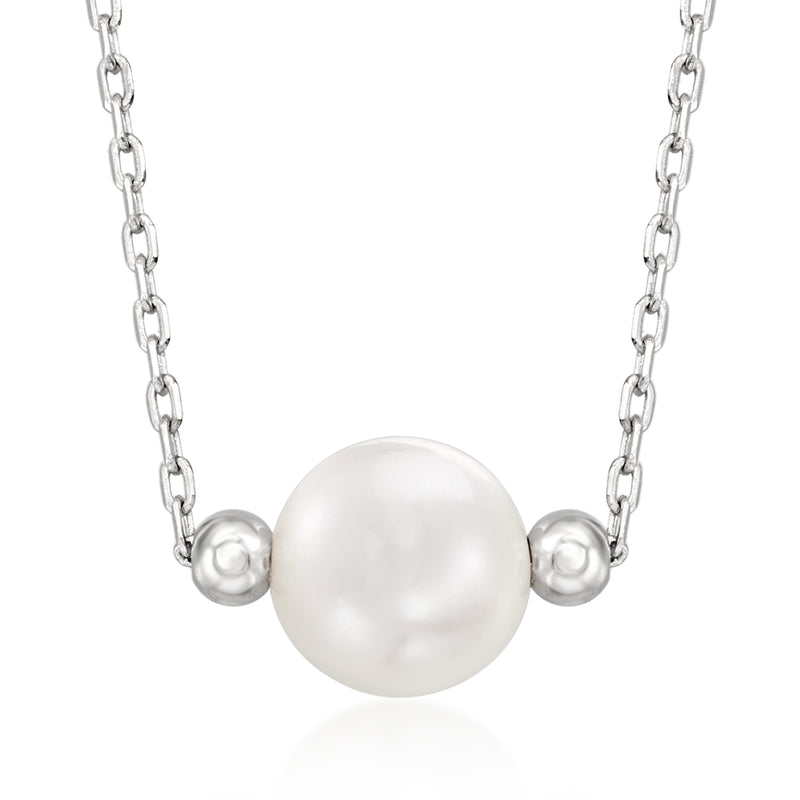 8.5mm cultured pearl necklace, sterling silver chain with round pearl centerpiece