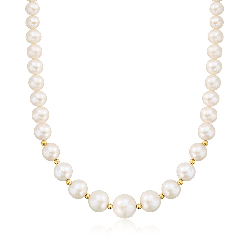 Graduated cultured pearl necklace with 14kt yellow gold bead spacers, white pearls